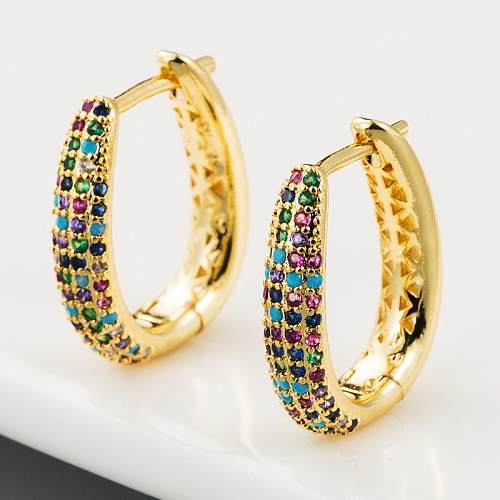 Creative Simple Fashion Copper Micro-set Color Zircon Earrings Female U-shaped Geometric Full Diamond Earrings