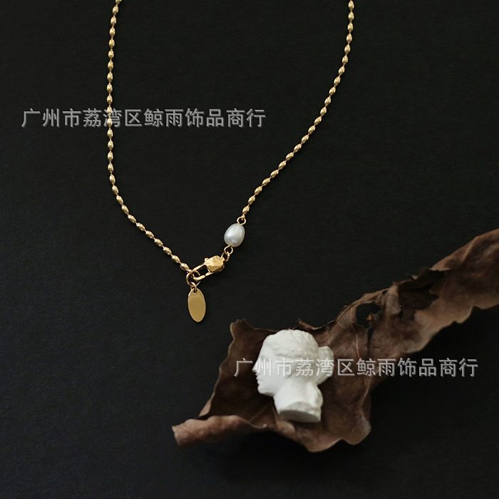 Simple European And American Freshwater Pearl Stainless Steel Gold Plated Necklace