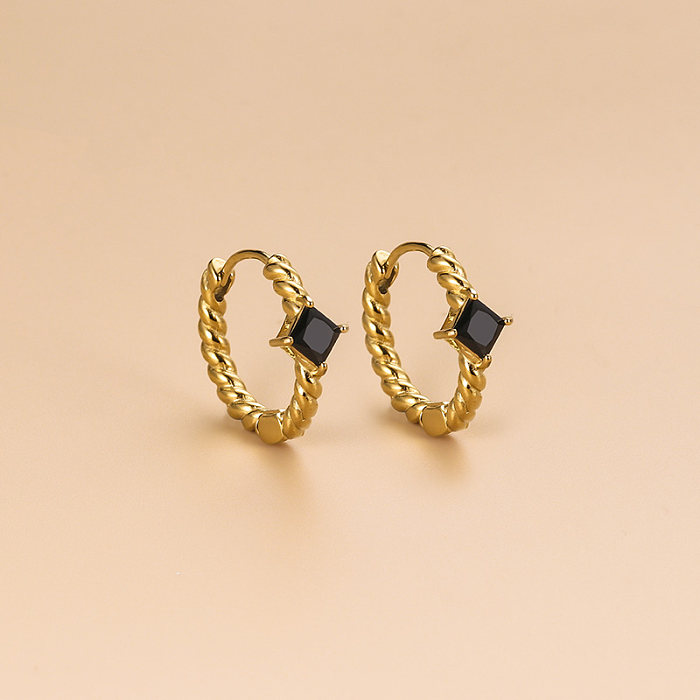 Fashion Geometric Stainless Steel  Gold Plated Zircon Hoop Earrings 1 Pair