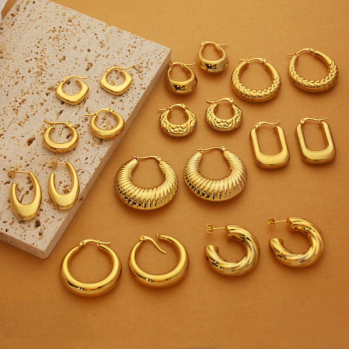 1 par retro estilo simples forma C em forma de U chapeamento de cor sólida aço inoxidável 18K brincos banhados a ouro