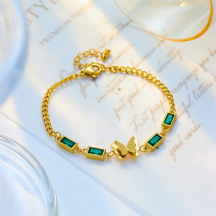 Bracelets plaqués or 18 carats avec incrustation de strass en acier inoxydable papillon brillant de style vintage