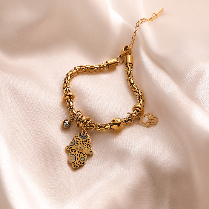 Bracelets en Zircon plaqué or 18 carats, Style Simple, géométrique, avec incrustation en acier et titane, vente en gros