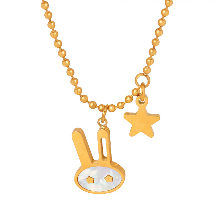 Süße Kaninchen-Stern-Anhänger-Halskette mit Edelstahl-Beschichtung und Muschel-18-Karat-Vergoldung
