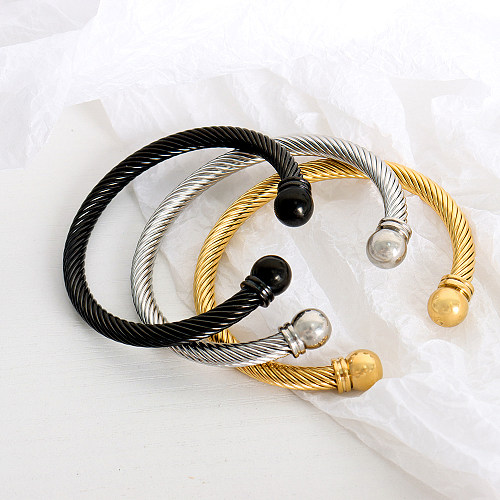 Simple Style Solid Color Titanium Steel Plating 18K Gold Plated Twisted Cable Bracele