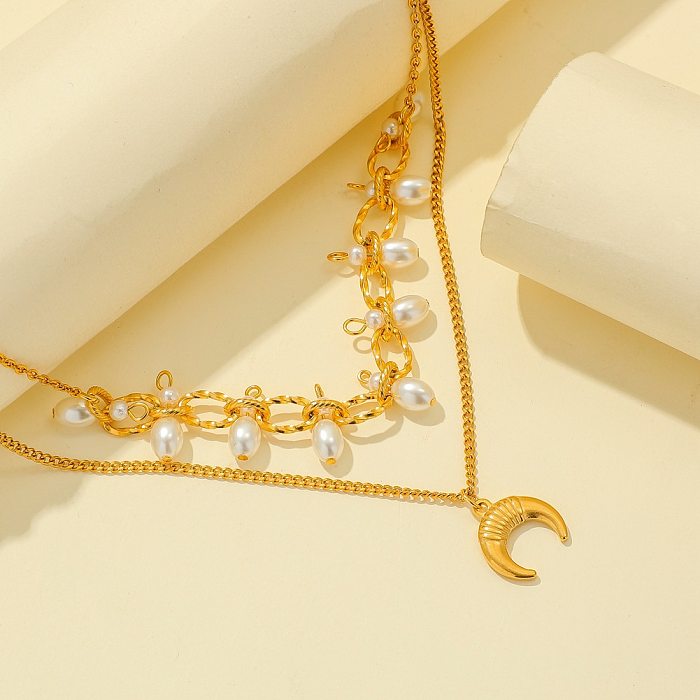 Fashion Moon Stainless Steel Plating Layered Necklaces 1 Piece