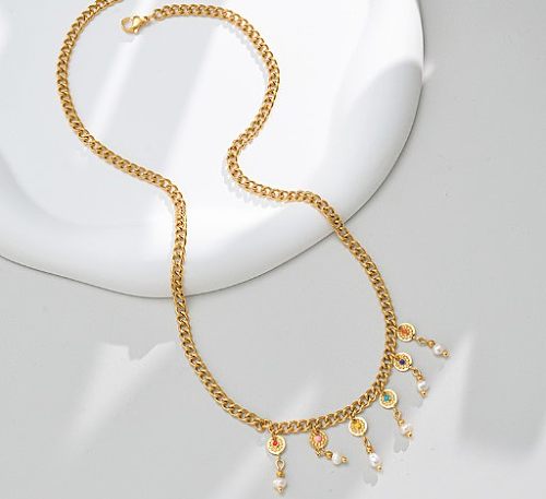 Fashion Heart Shape Stainless Steel  Beaded Pearl Plating Necklace 1 Piece