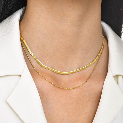 Lässige, schlichte, einfarbige Halskette aus 18 Karat vergoldetem Edelstahl in großen Mengen