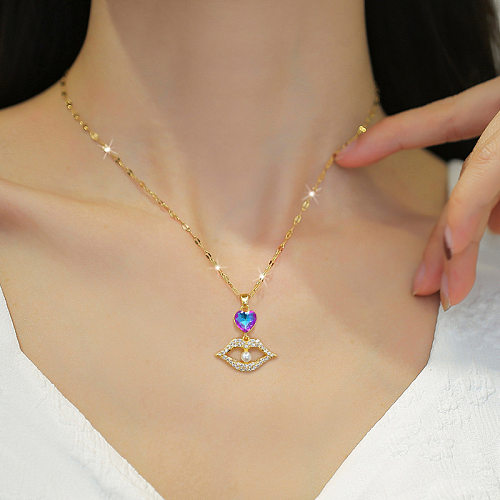 Simple Style Lips Stainless Steel  Copper Inlay Zircon Pendant Necklace