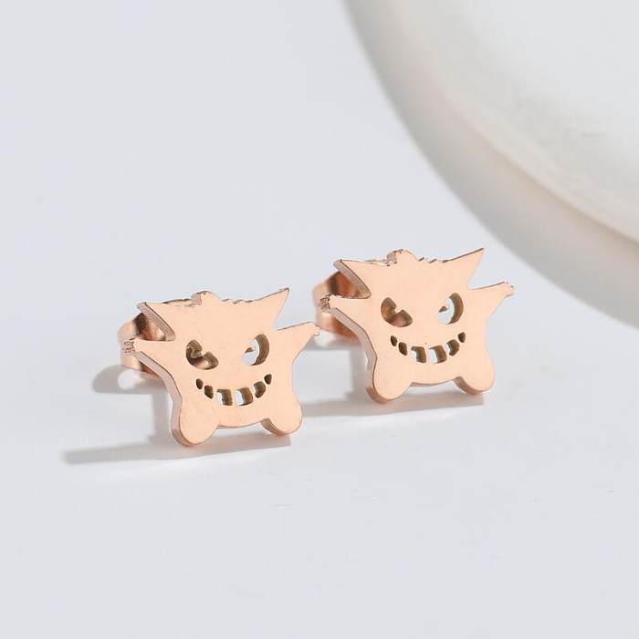1 Pair Retro Monster Stainless Steel Hollow Out Ear Studs