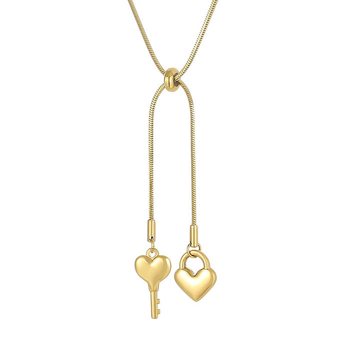 Fashion Heart Shape Key Stainless Steel Necklace 1 Piece