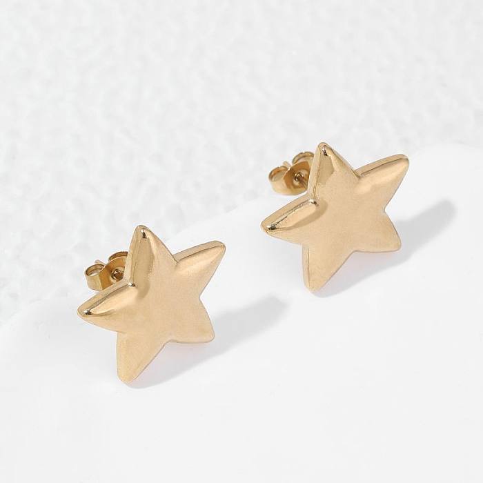 1 paire de clous d'oreilles plaqués or 18 carats en acier inoxydable avec étoile artistique de style IG