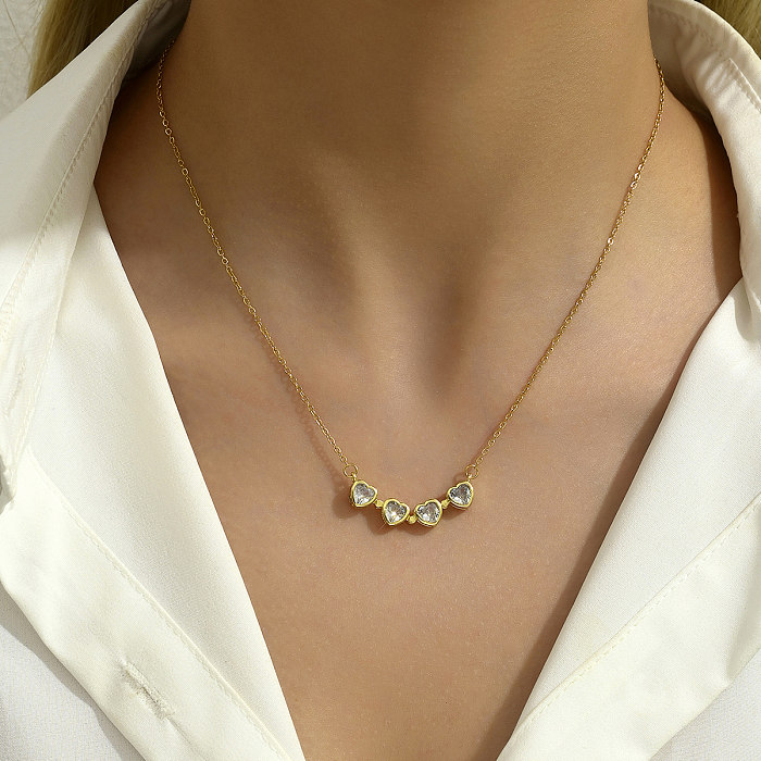 Collier avec pendentif en forme de cœur en acier inoxydable plaqué or blanc 18 carats, Style Simple, en vrac, en forme de cœur