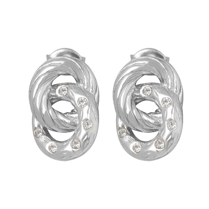 1 paire de clous d'oreilles rétro géométriques en acier inoxydable, incrustation de Zircon plaqué or 18 carats