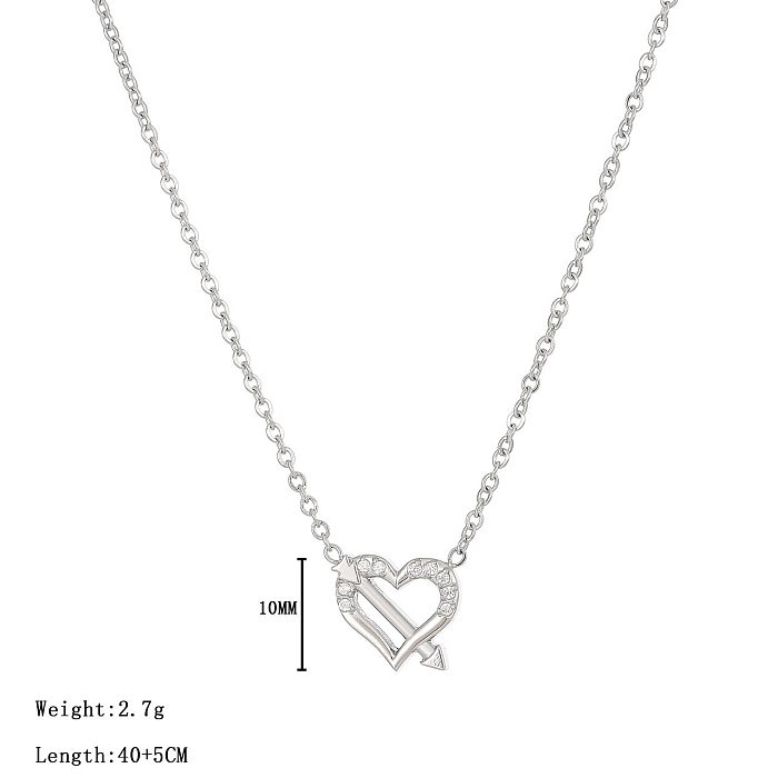 Simple Style Heart Shape Stainless Steel  Plating Inlay Zircon White Gold Plated Gold Plated Pendant Necklace