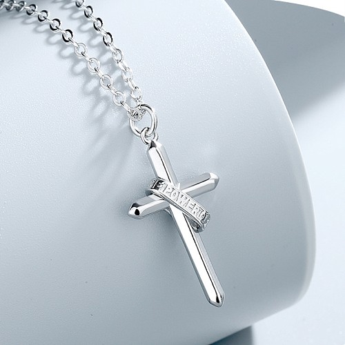 Casual Hip-Hop Punk Cross Stainless Steel  Alloy White Gold Plated Pendant Necklace