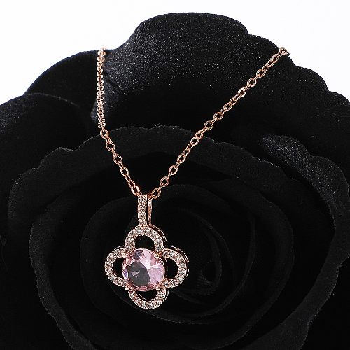 Fashion Flower Stainless Steel  Inlay Rhinestones Necklace