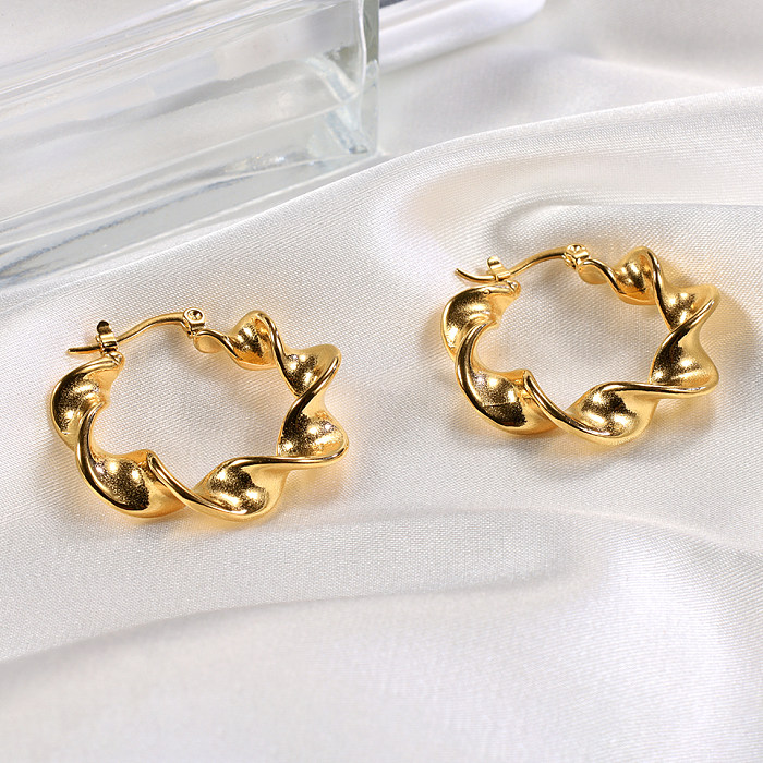 1 Paar Retro-Ohrringe aus handgefertigtem, rundem, poliertem, plissiertem Edelstahl mit 18-Karat-Vergoldung