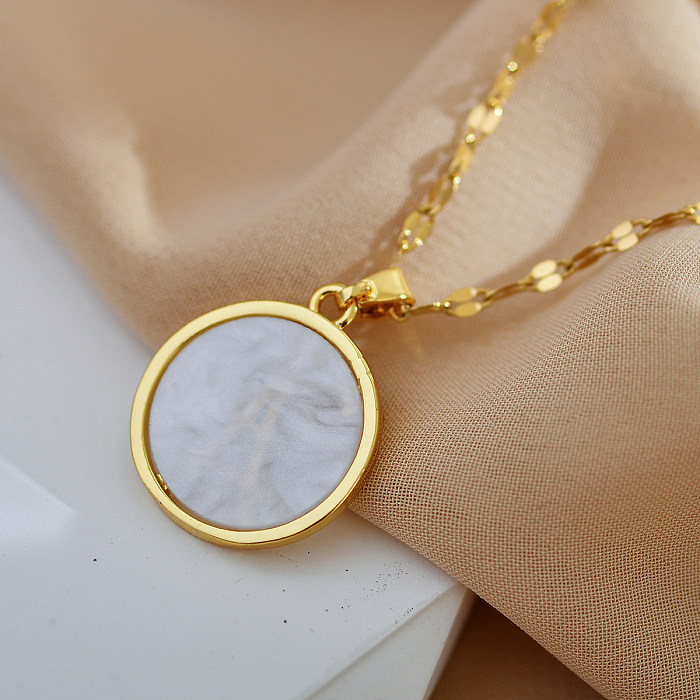 IG Style Simple Style Round Tower Stainless Steel Copper Plating Inlay Shell Zircon Pendant Necklace