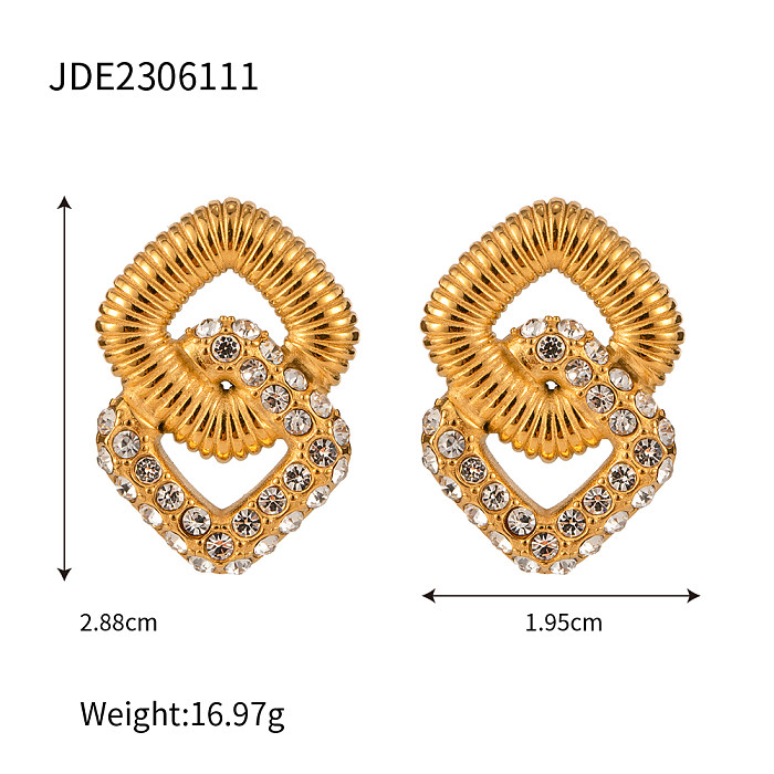 1 Paar schlichte, rhombusplattierte Inlay-Ohrringe aus Edelstahl mit 18-Karat-Vergoldung