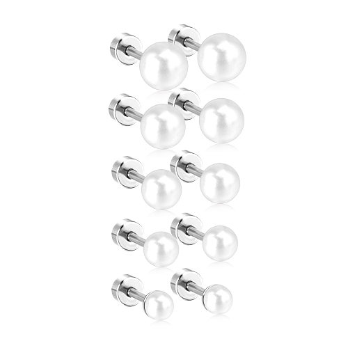 1 Paar einfache Ohrstecker aus Edelstahl mit geometrischem Inlay und künstlichen Perlen