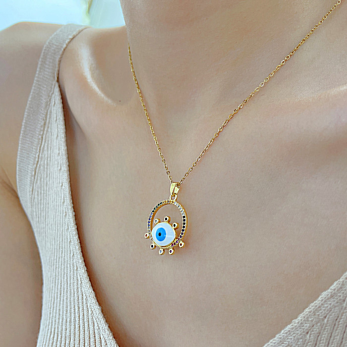 French Style Devil'S Eye Stainless Steel Inlay Zircon Pendant Necklace