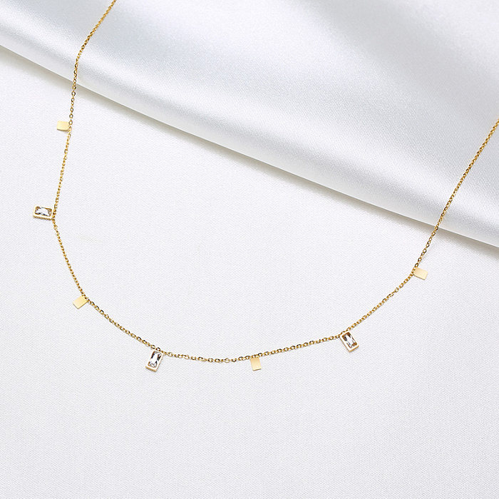 Fairy Style Simple Style Triangle Square Water Droplets Stainless Steel  Plating Inlay Zircon 18K Gold Plated Necklace