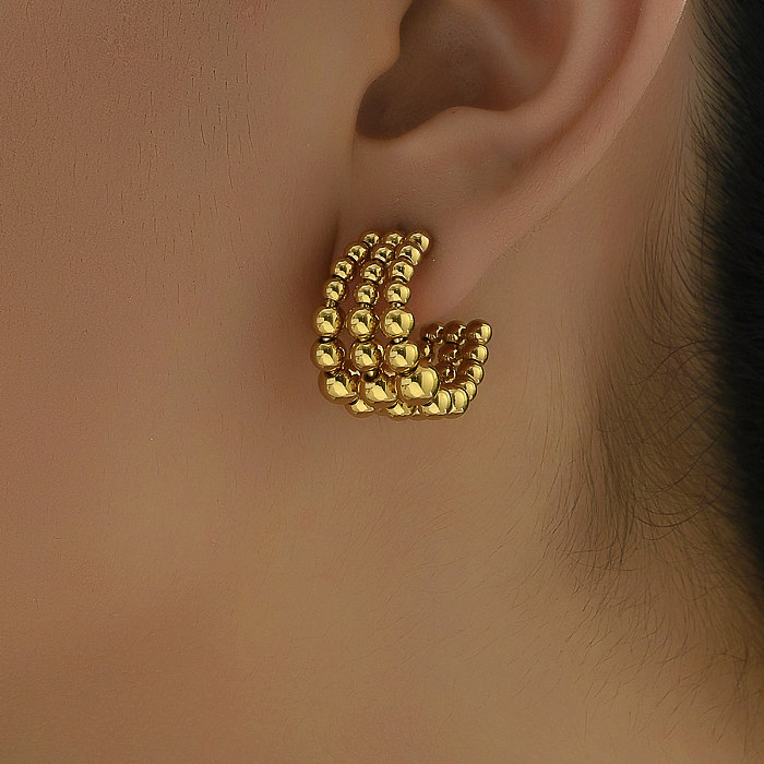 1 paire de clous d'oreilles ronds en acier inoxydable plaqué or 18 carats, couleur unie, en forme de C, pour vacances