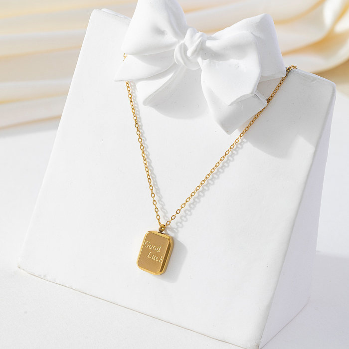 Punk Classic Style Commute Letter Square Stainless Steel Pendant Necklace