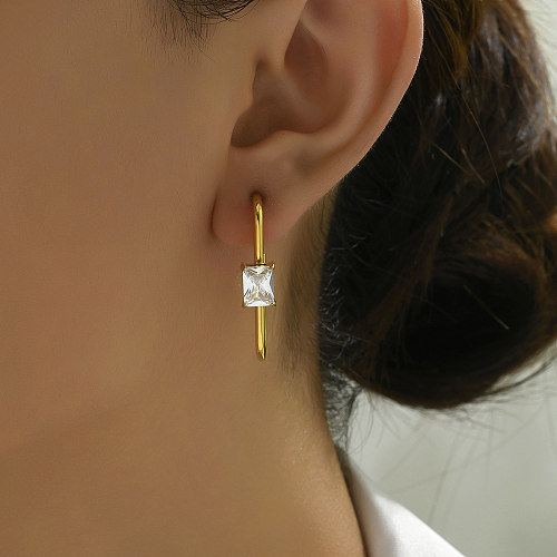 1 par de brincos de orelha banhados a ouro 18K estilo IG estilo casual simples retângulo revestido em aço inoxidável com zircônia