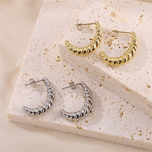 1 Pair Simple Style Roman Style British Style Moon Plating Stainless Steel  18K Gold Plated Ear Studs