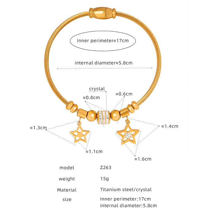 Casual Simple Style Star Heart Shape Butterfly Titanium Steel Plating Inlay Rhinestones 18K Gold Plated Bangle