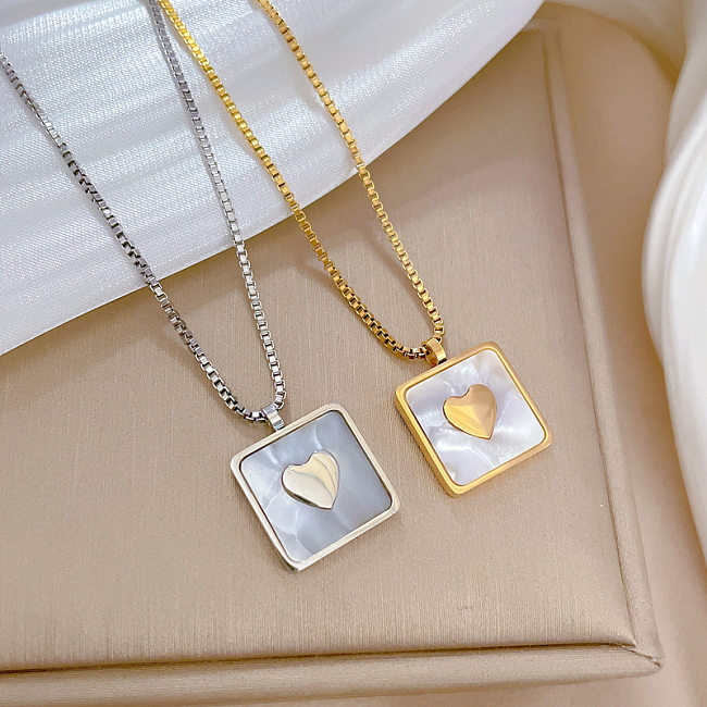 Collier pendentif carré en forme de cœur pour femme, plaqué acier inoxydable, 1 pièce