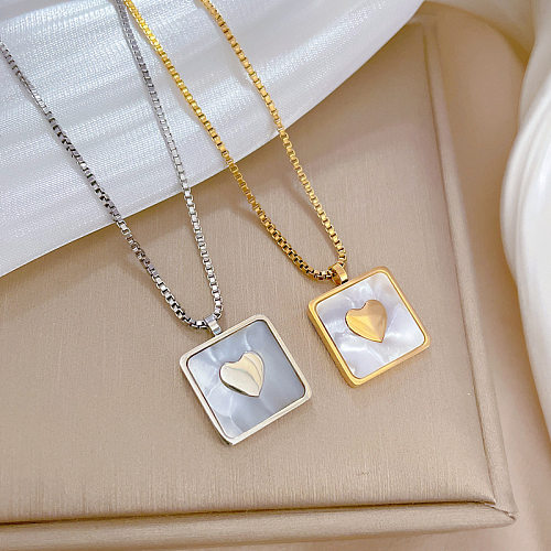 Lady Square Heart Shape Shell Stainless Steel Plating Pendant Necklace 1 Piece