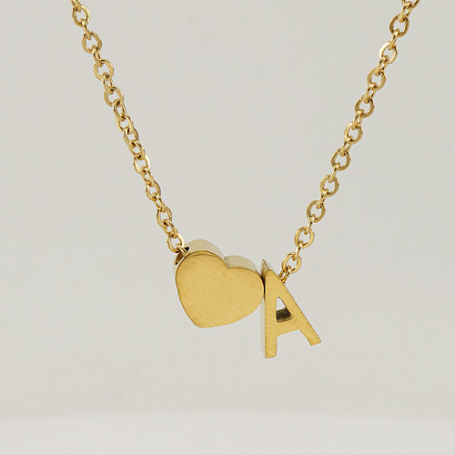 Fashion Letter Heart Shape Stainless Steel Pendant Necklace Gold Plated Stainless Steel  Necklaces