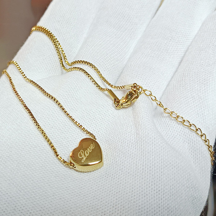 Casual Classic Style Love Heart Shape Stainless Steel Polishing Plating 18K Gold Plated Necklace