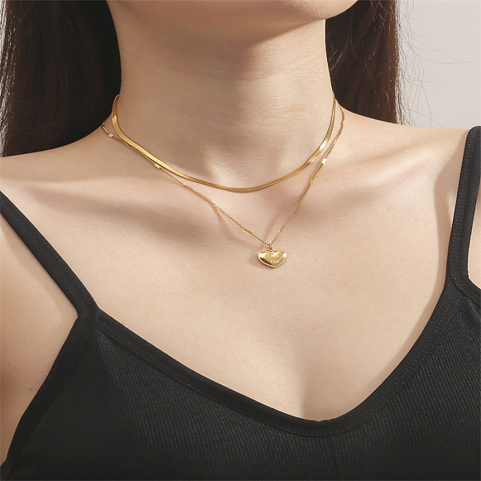 Lady Heart Shape Stainless Steel Plating Gold Plated Layered Necklaces