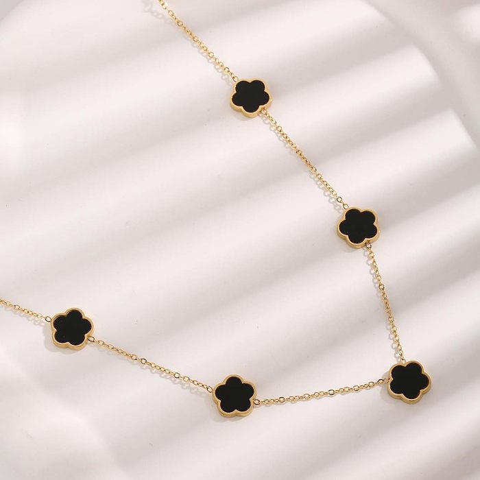 Glam Luxurious Flower Stainless Steel Plating Inlay Resin Gold Plated Necklace
