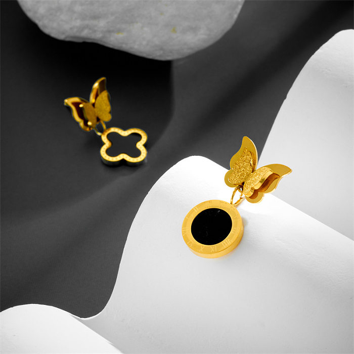 1 paire de boucles d'oreilles pendantes en acier inoxydable plaqué or 18 carats avec placage animal de style moderne