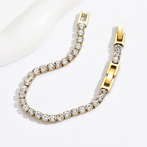 Lujosas pulseras geométricas chapadas en oro de 14 quilates con diamantes de imitación artificiales con incrustaciones de acero inoxidable