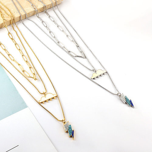 Wholesale Sweet Simple Style Clouds Lightning Stainless Steel  Stainless Steel Gold Plated Silver Plated Rhinestones Layered Necklaces