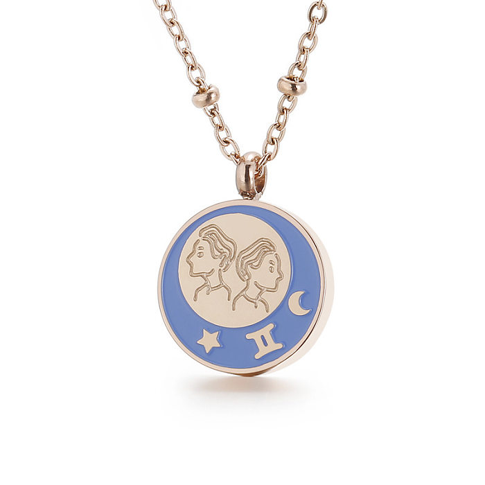 Collier en acier inoxydable avec pendentif en forme de pièce de monnaie, chaîne de perles, 12 constellations