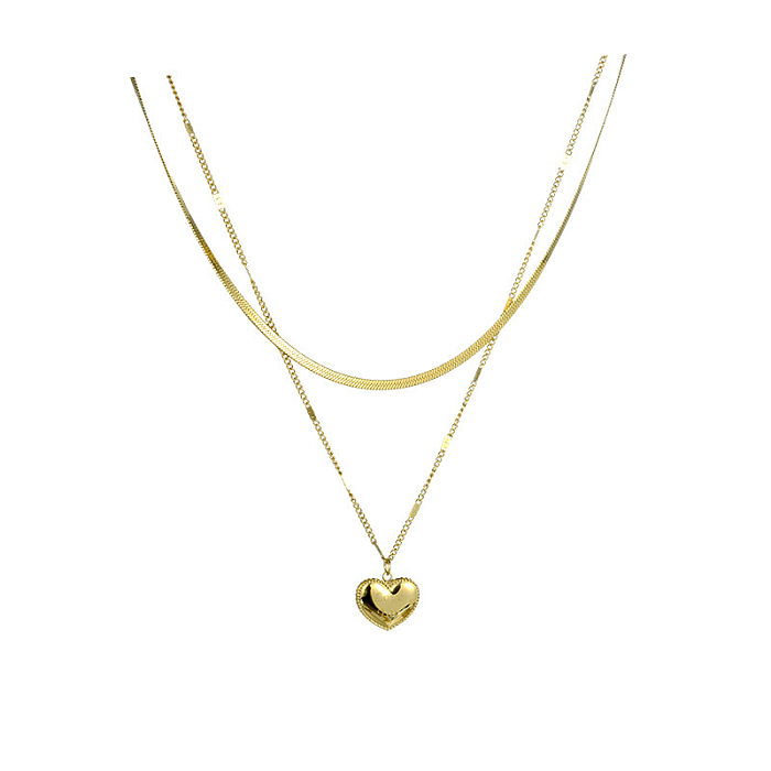 Estilo simples amor coração forma chapeamento de aço inoxidável colares em camadas 1 peça