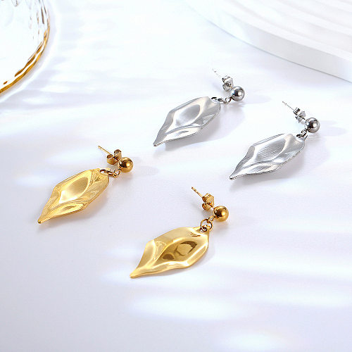 1 Pair Elegant Lady Leaf Plating Stainless Steel Drop Earrings