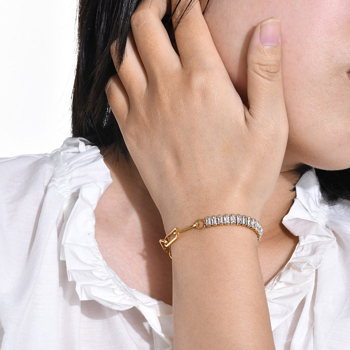 Bracelets en Zircon avec incrustation de placage en acier inoxydable, bloc de couleur, vente en gros