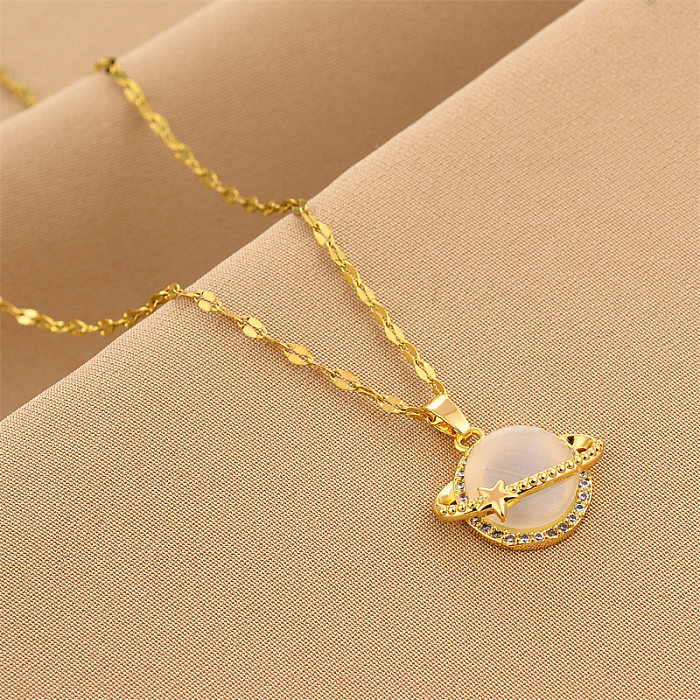 Fashion Star Planet Stainless Steel Inlay Opal Necklace