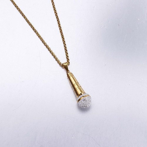 AliExpress Supply Wholesale European And American Fashion Creative Necklace Microphone Pendant Personality Diamond Stainless Steel Necklace
