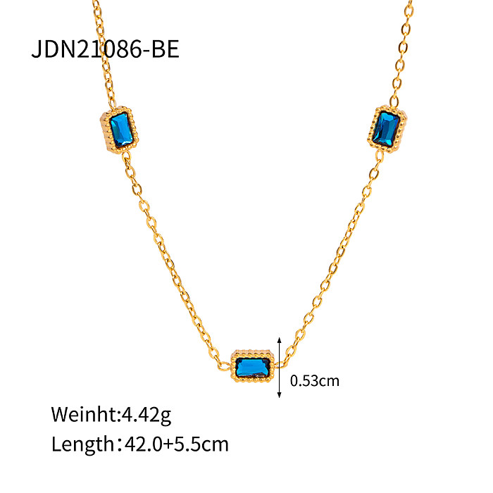 Collar largo chapado en oro con incrustaciones de acero inoxidable rectangular estilo INS estilo Simple
