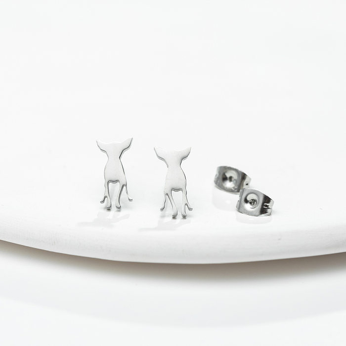 Fashion Dog Stainless Steel  Plating Ear Studs 1 Pair