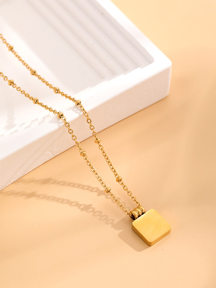 Casual Retro Square Moon Flower Stainless Steel Enamel Plating Inlay Resin Rhinestones Gold Plated Pendant Necklace