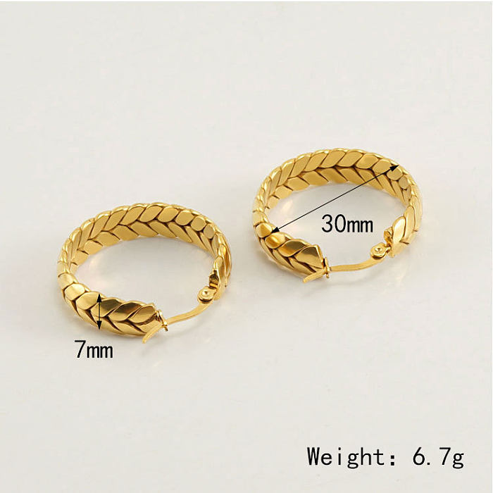 1 Pair Fashion Grain Stainless Steel Plating Hoop Earrings